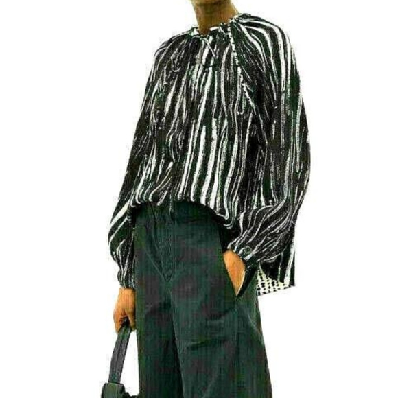 Proenza Schouler Tops - Proenza Schouler Georgette Drawstring Tie Abstract Top sz 4 oversized black